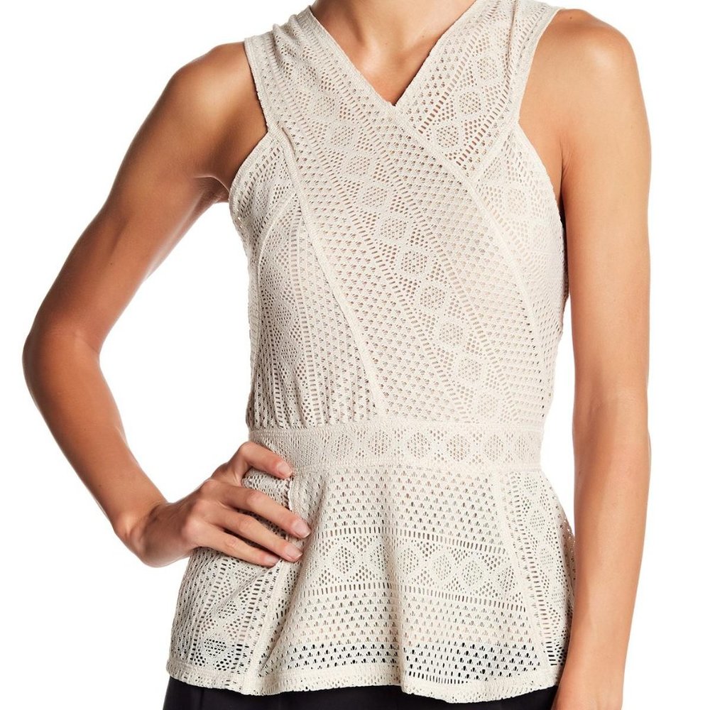 BCBGMAXAZRIA Women's White Lace Cross Front Tank